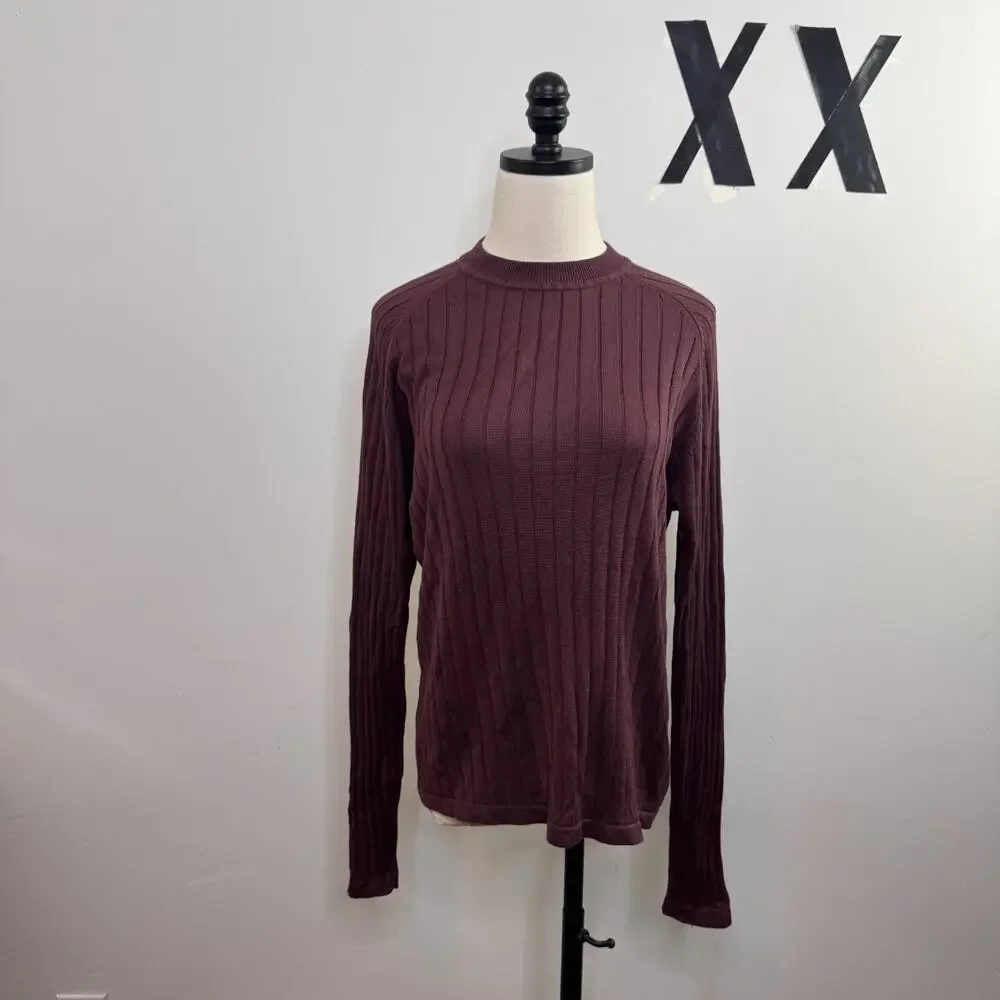 Vintage 90s J Ferrar Burgundy Silk Pullover Ribbed Sweater Y2K Luxe M